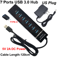 3IN1 120ซม. 7พอร์ต USB 3.0ฮับ Splitter ความเร็วสูงสายขยายมัลติอะแดปเตอร์ + 5V 2A ไฟ AC DC + USB กับ TYPE-C ปลั๊ก3.1 Meimiao