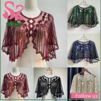 AD8T2 วินเทจ 1920s สำหรับผู้หญิง Flapper shawl การตกแต่งเลื่อม ผ้าคลุมไหล่ลูกปัดลูกปัด ผ้าคลุมไหล่สำหรับงานเลี้ยง