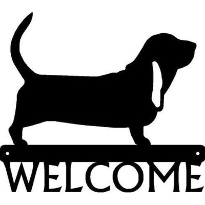 Basset Hound Dog Welcome Sign Wrought Iron Crafts Metal Ornaments Sign Pretty Artwork Wall Stickers Shape Decoration- 12 Inch Wide Metal Pendant Wall Art Home Decor Accessories
