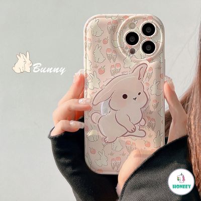 เคสโทรศัพท์มือถือ กันกระแทก ลายดอกไม้ กระต่ายน่ารัก สําหรับ IPhone 11 14 Pro MAX 14 13 12 11 Pro MAX 14 Plus X XS MAX XR 8 7 Plus SE