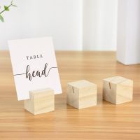 10pc Wooden Cube Base Memo Clips Holder Display Postcard Photo Clip Wood Holder Stand Rustic Wedding Birthday Party Table Decor Clips Pins Tacks