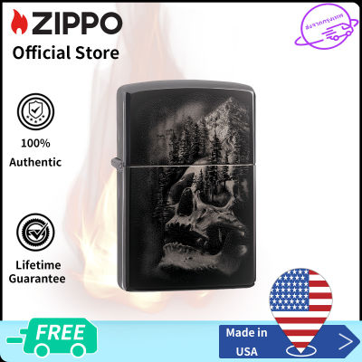 Zippo Skull and Mountain Design Black Ice Pocket Lighter  49141 ( Lighter Without Fuel Inside )การออกแบบกะโหลกศีรษะและภูเขา（ไฟแช็กไม่มีเชื้อเพลิงภายใน）