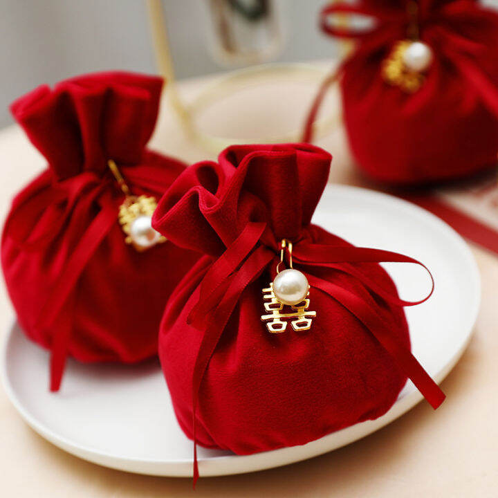 YESPERY 2024 Velvet Wedding Candy Bags Velvet Cloth Drawstring Bag with