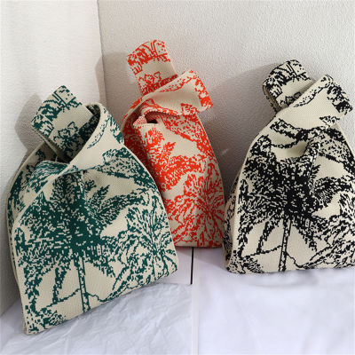 Student Shopping Bags Women Sweet Fashion Reusable Casual Knitted Shoulder Bag Handmade Knit Handbag Wrist Bag