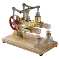 Stirling Engine Kit Hot Air Motor Model Dual Engine Generator Model with LED Light Flywheel Design Science Experiment