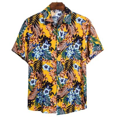 เสื้อฤดูร้อนแขนสั้นฮาวายผ้าโพลีเอสเตอร์สำหรับผู้ชาย5xl ใบไม้เขตร้อนพิมพ์ลาย3D เสื้อเสื้อเชิ้ตผู้ชายชายหาด