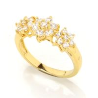 Jewelry buffet แหวนแฟชั่นดีไซน์รูปดอกไม้เรียงกัน 3 ดอก ประดับเพชรสวิสแบบหนามเตย ชุบทอง 18K