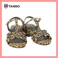 TANGO รองเท้าแฟชั่นสตรีรุ่น CHEETAH รองเท้าหนังแท้ ลายเสือดาว ประดับด้วยอะไหล่เพชร ส้น 2 นิ้ว