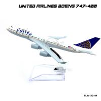 Naynaeshop โมเดลเครื่องบิน United Airlines Boeing 747-400 สีขาว (16 cm) เครื่องบินเหล็กจำลอง พร้อมฐานตั้งโชว์ Aircraft Model