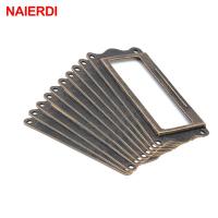 10pcs NAIERDI Antique Brass Handle 64*32mm Label Pull Frame Name Card Holder Cabinet Drawer Box Case Knob For Furniture Hardware  by Hs2023