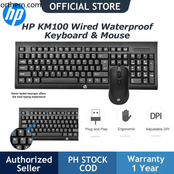 【PH STOCK】 HP KM100 Wired USB Waterproof Keyboard and Mouse Combos Set