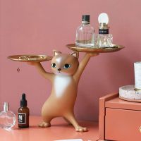 Resin Cat Tray Figurines For Interior Entrance Key Desktop Candy Storage Container Home Living Room Desktop Decor Objects Items