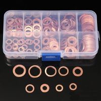 100 Buah Cincin Paking Tembaga Pencuci Mur dan Baut Set Cincin Datar Bermacam-macam Kit dengan Kotak M4/M5/M6/M8/M10/M12/M14 untuk Bah Colokan