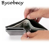 Bycobecy Custom Card Case Wallet Men Leather ID Credit Card Holder Business RFID Aluminium Box Purse Smart Wallet Money Clip Bag Card Holders