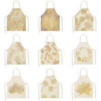 Yellow Flower Leaf Kitchen Aprons Woman Sleeveless Cotton Linen Home Cooking Baking Bibs Cleaning Tool Pinafore Tablier Delantal