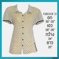 USED Forever 21 - Cream Polka Dot Mesh Top | เสื้อแขนสั้นสีครีม สีดำ ลายจุด เสื้อตาข่าย เสื้อซีทรู สายฝอ แท้ มือสอง