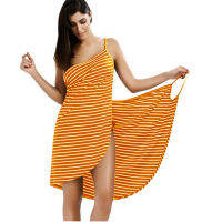 S-5XL summer striped suspender beach skirt leisure vacation V-neck dress knee-length spaghetti belt skirt 11Colors