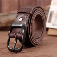 Belt mens trendy top layer cowhide pin buckle simple casual leather belt retro womens trouser belt mens belt 【JYUE】