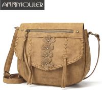 ZZOOI Annmouler Designer Women Handbag Purse Pu Leather Shoulder Bag Flower Crossbody Bag Small Ladies Messenger Bag Brown Lace Totes