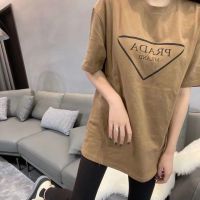 Summer new European and American khaki T-shirt pure cotton short-sleeved men and women couple triangle print loose large size casual trendy brand