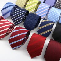 ○ New Mens Tie Classic Red Blue Black Solid Color Stripe 7cm Jacquard Necktie Daily Wear Business Formal Wedding Tie Gift For Men