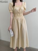 【HOT】●◕ ZANZEA Puff Short Sleeve Collar Waisted Robe 2023 Sundress Loose