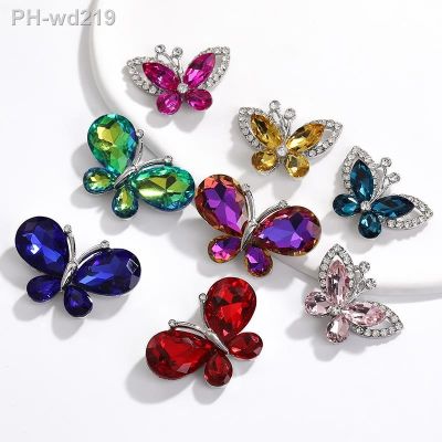 5pcs Butterfly Shaped Buttons Crystal Rhinestone Applique Metal Base Stylish Crystal Glass Pointback For Jewel Sew Clothes Shoes