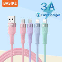 Basike สายชาร์จ สายชาร์จเร็ว 3A ซิลิโคนเหลวสีสันสดใส fast charging cable ชาร์จเร็ว ทนทาน สําหรับ IOS Type-C