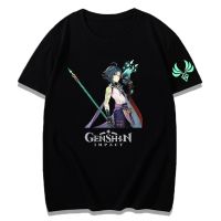 New hot เสื้อยืดผ้าฝ้ายGenshin Impact Tshirts Xiao Graphic T-shirt Kawaii Cartoon Girls Tees Summer Short Sleeve Tee-shirt Women Tops 100% Cotton Shirt