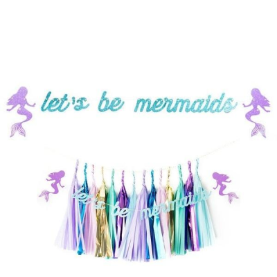 1 ชุดสีฟ้า Lets BE Mermaid Garland ฝักบัวแบนเนอร์เด็กทารกวันเกิดโรแมนติกตกแต่ง PARTY