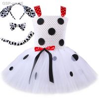 Qsv35 Dálmata Cão Vestido Meninas Tutu Festa De Aniversário Roupas Criança Manchado Filhote Cachorro Fantiar-Se สัตว์คอสเพลย์ฮาโลวีน Traje