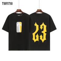 เสื้อยืดฤดูร้อนเสื้อยืดแขนสั้น ผ้าฝ้ายแท้ พิมพ์ลายโลโก้ Trapstar 23 ตัวเลข ทรงหลวม แฟชั่นฤดูร้อน สไตล์สตรีท สําหรับผู้ชาย และผู้หญิงS-5XLเสื้อยืดพิมพ์ลาย