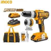 INGCO สว่านกระแทก ไร้สาย 20 โวลท์ (แบต 2 ก้อน + แท่นชาร์จ) รุ่น CIDLI2002 ( Li-ion Impact Drill )  D HOME