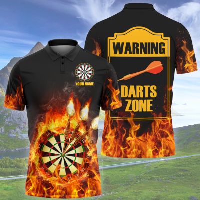 Funny personalized name polo shirt with darts board and darts zone warning