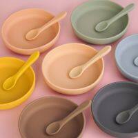 100%Food Grade Silicone Baby Feeding Plate Suction Tableware Spoon Waterproof Suction Bowl Kids Non-slip Childrens Products Bowl Fork Spoon Sets