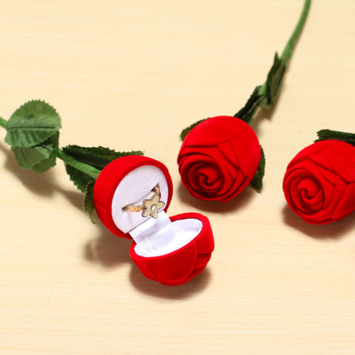 ของขวัญวันกล่องเก็บเครื่องประดับแหวนวันวาเลนไทน์แหวนหมั้นแหวนกุหลาบดอกไม้