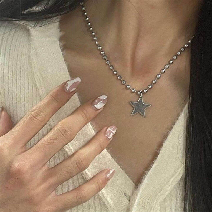 titanium-steel-necklace-korean-fashion-necklace-beads-chains-choker-star-pendant-necklace-hot-girls-necklace-hot-girls-beads-choker-y2k-fashion-necklace-hip-hop-necklace-star-pendant-necklace