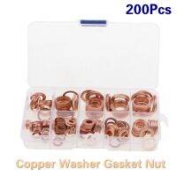 200Pcs Copper Washer Gasket Nut and Bolt Set Flat Ring Seal Assortment Kit With Box M5/M6/M8/M10/M12/M14 for Water Sump Plugs