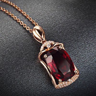 [COD] New style temperament rose red big gemstone pendant female imitation tourmaline gold necklace