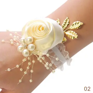 New Wedding Party Bridal Bridesmaid Corsage Bracelet Pearl Hand Wrist  Flower