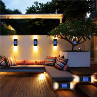 ไฟติดผนังโซล่า Solar Light Outdoor โคมไฟกันน้ำ ไฟอัตโนมัติ Sensor ไฟถนนโซล่าเซล Step Stairs ไฟตกแต่งสวน for ไฟโซล่าเซล บ้าน Fence Post Yard Pathway ฟตกแต่ง Lighting