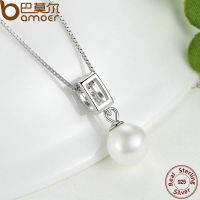 BAMOER 925 Sterling Silver Simulated Pearl Pendant Necklace Long Chain Necklace Jewelry Wedding Necklace Accessories SCN030