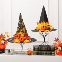 Halloween Theme Party Witch Hat Decoration Cospaly Masquerade Pumpkin Maple Leaf Witch Hat For Adult Kid Party Scene Props