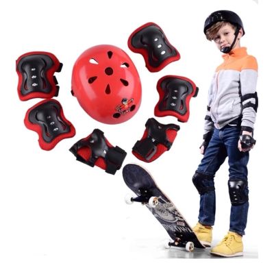 VB พร้อมส่ง อุปกรณ์ป้องกันสเกตบอร์ด 7 ชิ้น (มือ เข่า ข้อศอก หมวก 7 ชิ้น)  ชุดหมวกกันน็อค  อุปกรณ์ป้องกัน  สเกตบอร์ด skateboard protection for kids protective gear