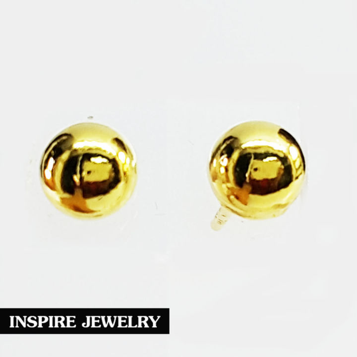 inspire-jewelry-ต่างหูรูปทองกลมขัดเงา-ปักก้าน-งานจิวเวลลี่-งานแบบร้านทอง