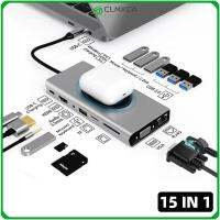 ตัวแยกอะแดปเตอร์อีเทอร์เน็ต RJ45 CLMXCA เครื่องอ่านการ์ดฮับ4K HDMI VGA USB ชนิด-C แท่นวางมือถือชาร์จไร้สาย