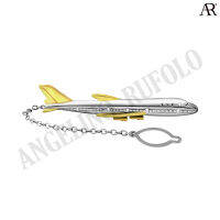 ANGELINO RUFOLO Tie Clip ดีไซน์ Airplane เข็มหนีบเนคไทโรเดียมคุณภาพเยี่ยม สีเงิน/สีทอง/สีดำ