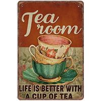 Tea Room Tin Signs Coffee Shop Decor Funny Vintage Metal Sign Plaqu Poster Wall Art Pub Bar Kitchen Garden Bathroom Home Decor