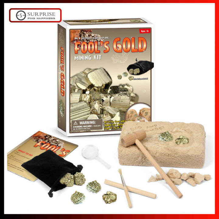 fool-s-gold-miningขุดชุดrockและfossilเกมส์สะสมสำหรับเด็กที่ดีของขวัญเพื่อการศึกษาสำหรับเด็กการทดลองทางวิทยาศาสตร์ชุดdiy-stemธรณีวิทยาของเล่น