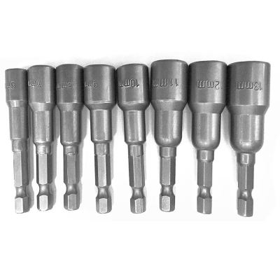 8pcs 1/4 inch Hex Magnetic Nut Driver Socket Set Metric Impact Drill Bits 6 to 13mm Adapter